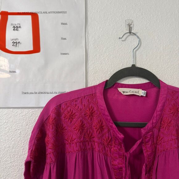 Johnny Was Calme Boho Embroidered Top Small Pink Double Tassel Boho Vacation - Picture 5 of 5